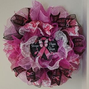 Pink and Black Breast Cancer Awareness Wreath....New!